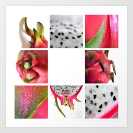Dragon Fruit Froot Shoot Art Print | Black, Colorful, Dragon, Dragonfruit, Fruity, Summer, Seeds, Design, Polkadots, Digital 