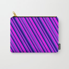 [ Thumbnail: Purple, Blue & Fuchsia Colored Lined Pattern Carry-All Pouch ]