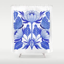 illustration with butterflies and flowers isolated on white background Shower Curtain