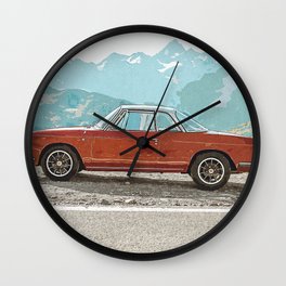 Red Sedan On Gray Sand During Daytime Wall Clock | Alpine, Karmann, Mountain, Switzerland, Swiss, Car, Overlook, Sedan, Altitude, Transportation 