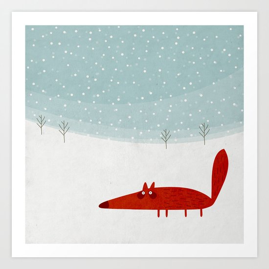 the fox in the snow Art Print