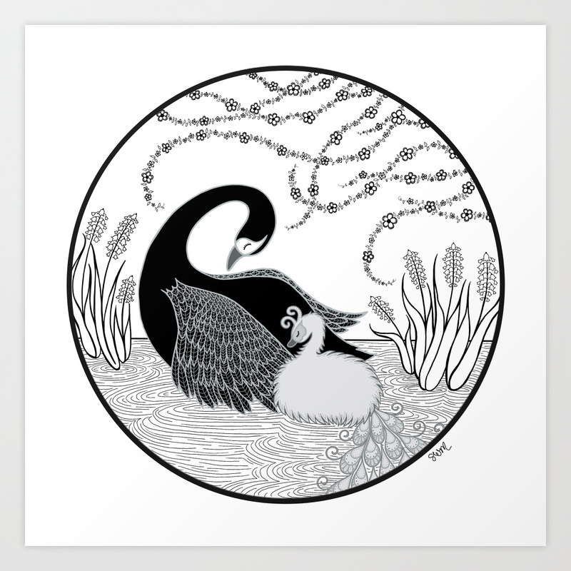 Black Swan and Moonlark Art Print by shannonmessenger | Society6