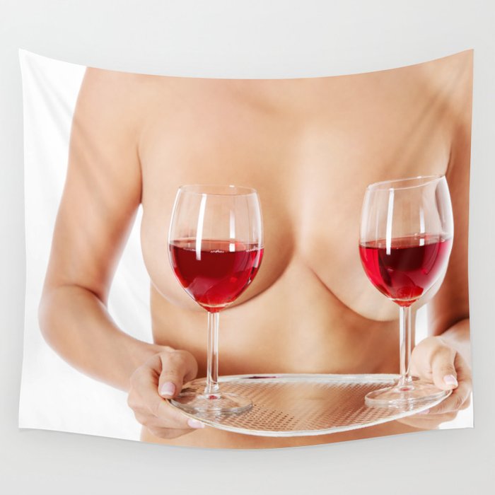 Exotic wine glasses covering breasts Wall Tapestry