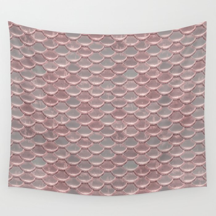 Shiny Shimmering Pink Mermaid Scale Pattern Wall Tapestry
