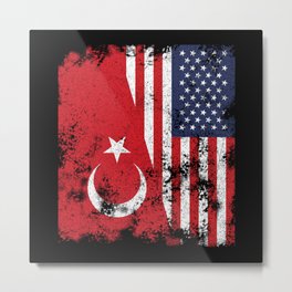 Turkey USA Flag - Half American Metal Print | Politics, Graphicdesign, Turkeyusaflag, Distressed, Vintage, World, Women, Boys, Gift, Political 