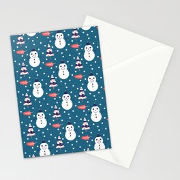 Christmas Pattern White Blue Snowman Leaf Stationery Cards