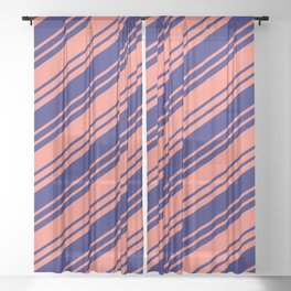 [ Thumbnail: Salmon & Midnight Blue Colored Stripes/Lines Pattern Sheer Curtain ]