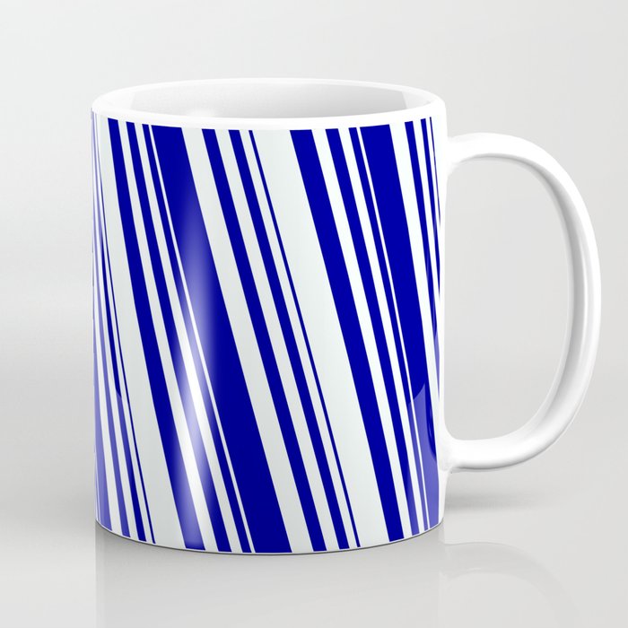 Dark Blue and Mint Cream Colored Striped Pattern Coffee Mug