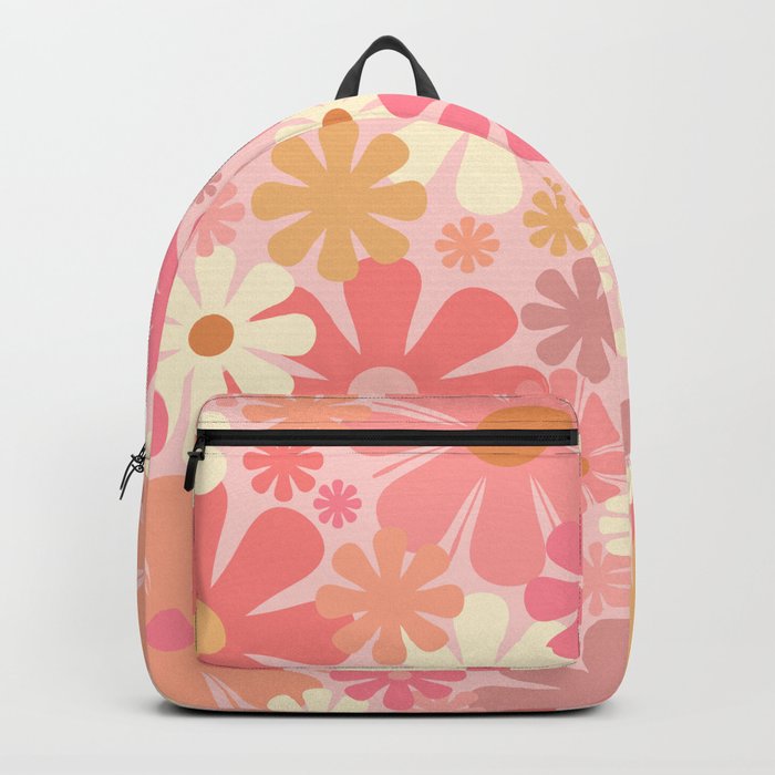Blush Pink 60s 70s Vintage Flower Power Floral Pattern Backpack