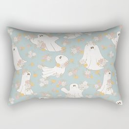 Ditsy flowers and cute ghosts - turquoise Rectangular Pillow
