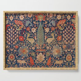 17th Century Persian Rug Print with Animals Serving Tray