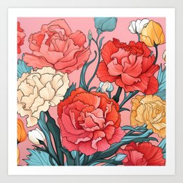 Carnation Garden Serenity - Colorful Flower Pattern Art Print