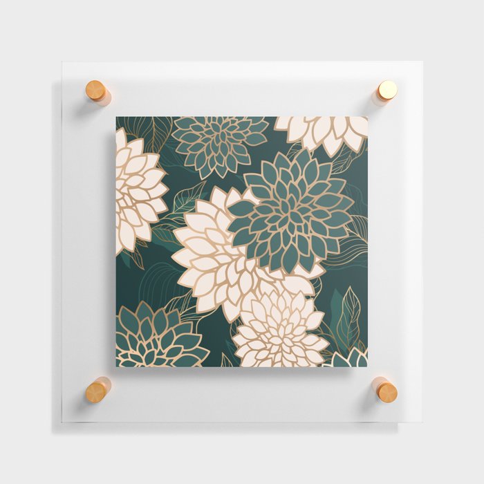 Floral Aesthetic in Dark Teal Green, Ivory and Gold Floating Acrylic Print