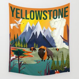 Colorful Geometric Yellowstone National Park Travel Art Poster. Version #2 Wall Tapestry