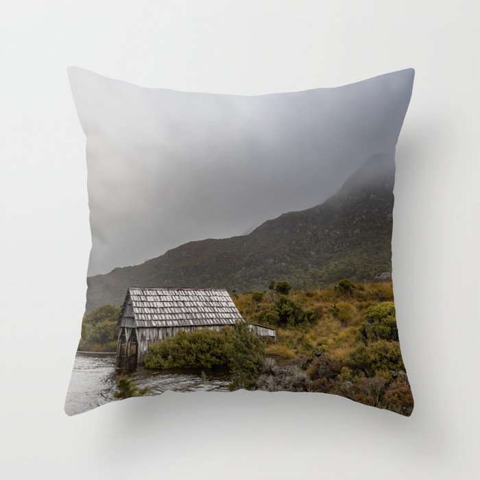 Dove Lake Boatshed Throw Pillow