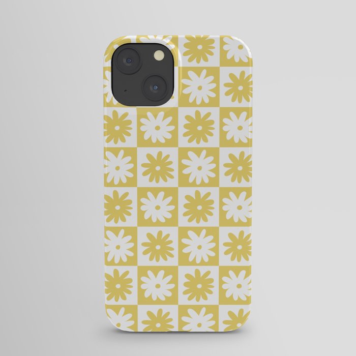 Yellow And White Checkered Flower Pattern iPhone Case
