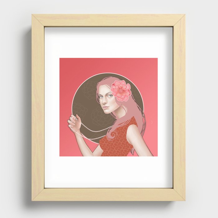 Girl Holding a Pearl Necklace Recessed Framed Print