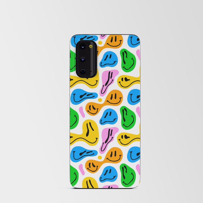 Funny melting smiling happy face colorful cartoon seamless pattern Android Card Case