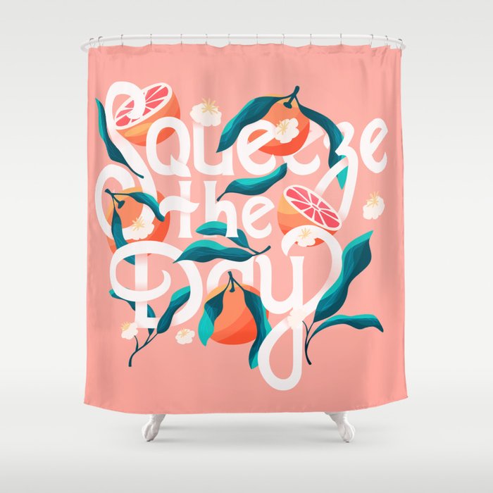 Squeeze The Day Lettering Illustration With Oranges VECTOR Shower Curtain