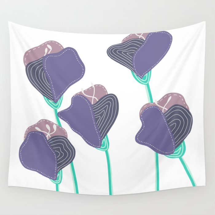 Purple Abstract Reaching Flowers IV Wall Tapestry
