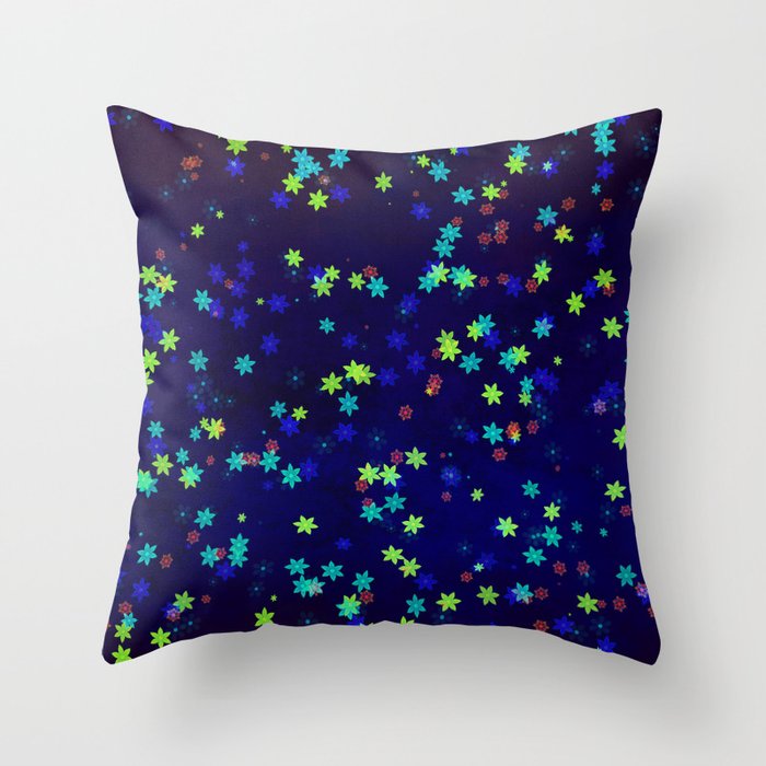 Neon flowers on dark blue Throw Pillow