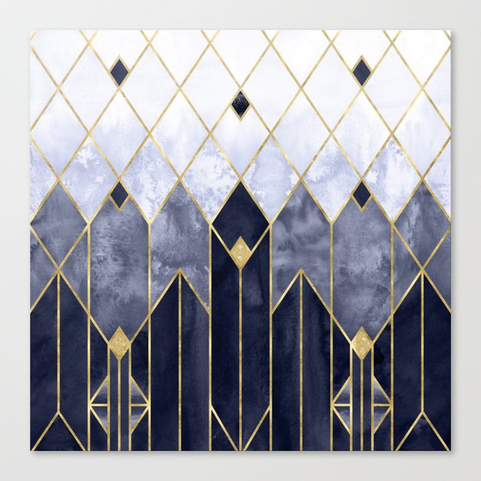 Gold Diamonds Indigo Nights Art Deco Geometric - Modern Pattern Canvas Print