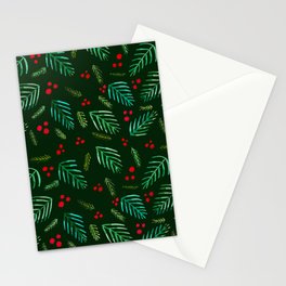 Christmas tree branches and berries - green Stationery Card