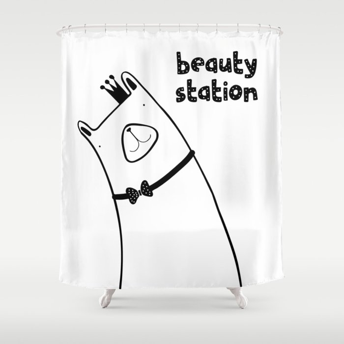 Scandinavian Style Woodland Bear With Crown Shower Curtain By