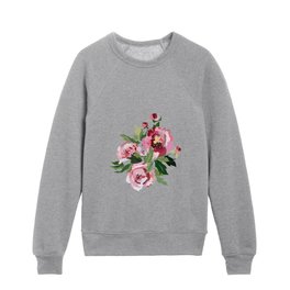 Happy peony vintage mint background Kids Crewneck