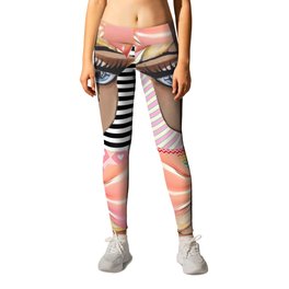 Multi-pattern Doll Face Leggings | Painting, Vintage, Street Art, Anime, Pop Art, Oil, Black And White, Pinkhairbow, Comic, Pinkstripes 