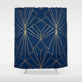 Navy Blue Art Deco - Large Scale Shower Curtain