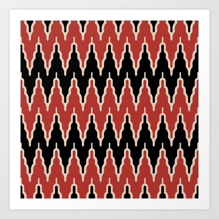 Chevron Pattern 523 Black and Burgundy Red Art Print