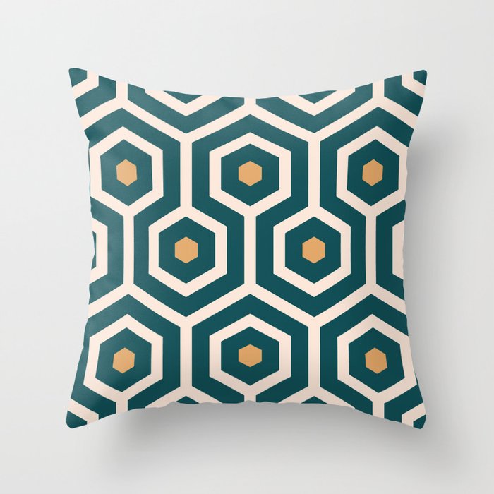 New Art Deco hexagons Emerald green, Mustard yellow geometrics Throw Pillow