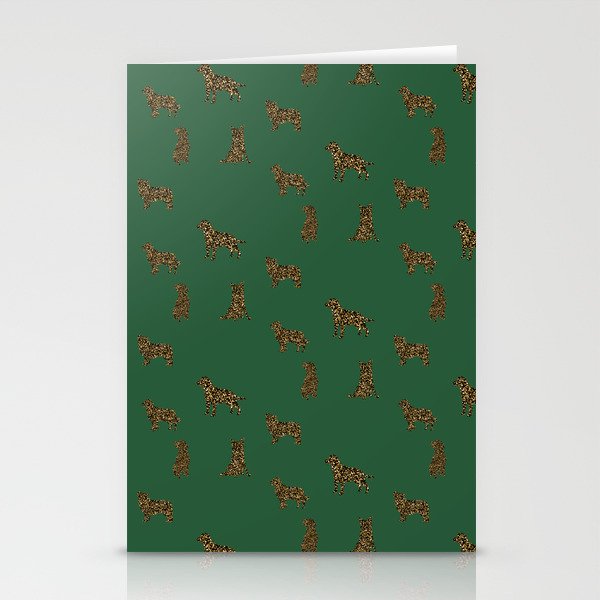Green & Gold Puppies Stationery Cards