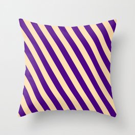 [ Thumbnail: Indigo & Tan Colored Stripes Pattern Throw Pillow ]