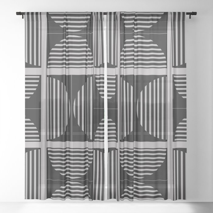 Modern Geometric Striped Semi-Circles Sheer Curtain