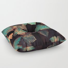Copper And Teal Leaves Floor Pillow