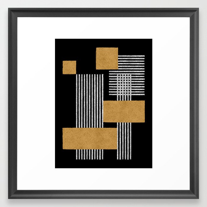Stripes and Squares on Black Composition - Abstract Framed Art Print