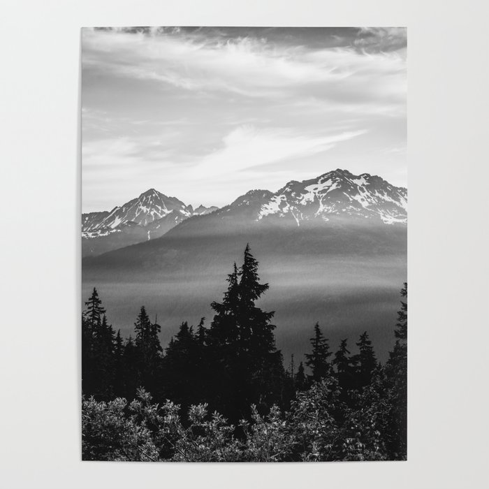 Morning in the Mountains Black and White Poster