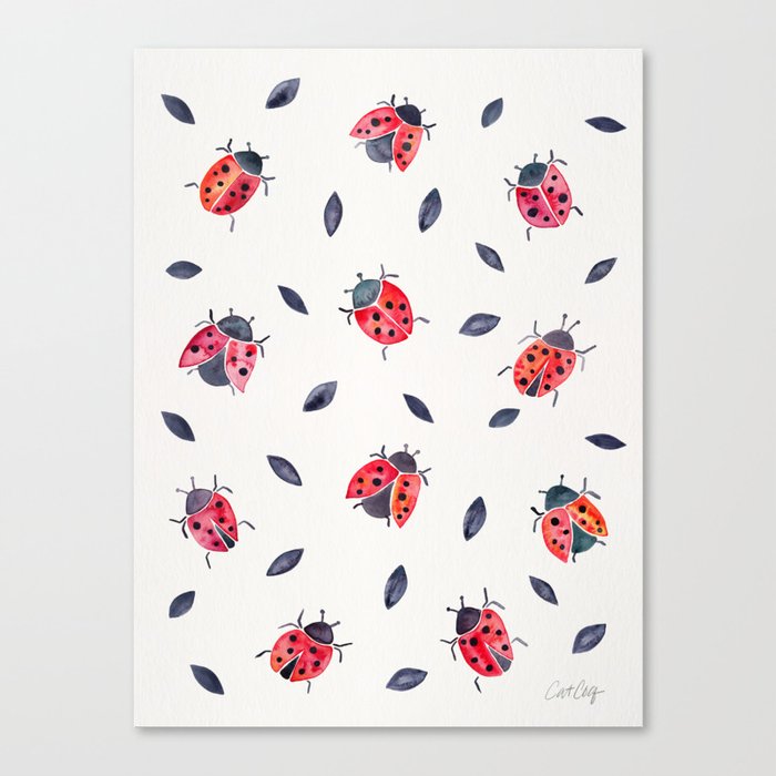 Lucky Ladybugs & Black Leaves Canvas Print