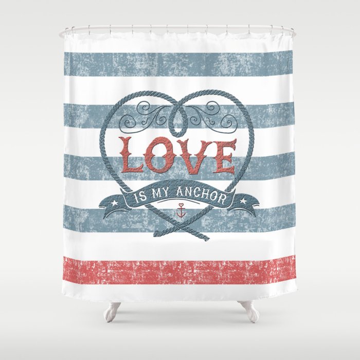 Maritime Design Love Is My Anchor On Navy Blue And Red Striped
