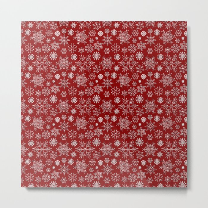 Merry Christmas- Abstract christmas snow star pattern on festive red Metal Print