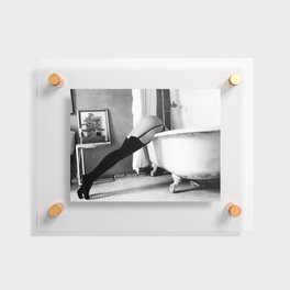 Head Over Heals - Female in Stockings in Vintage Parisian Bathtub black and white photography - photographs wall decor Floating Acrylic Print