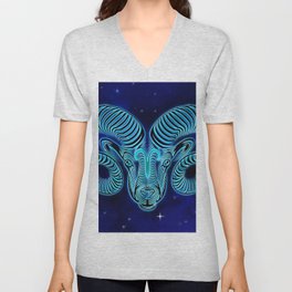 Astrology Horoscope Aries Zodiac Blue V Neck T Shirt
