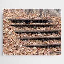 Fall Leaf Covered Wooden Steps Jigsaw Puzzle