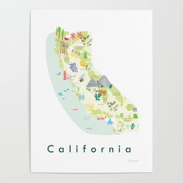 Illustrated Map of California Poster