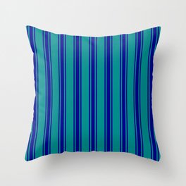 [ Thumbnail: Dark Cyan & Dark Blue Colored Lines/Stripes Pattern Throw Pillow ]
