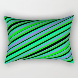 [ Thumbnail: Green, Medium Slate Blue, Lime & Black Colored Stripes/Lines Pattern Rectangular Pillow ]