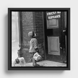 'Strictly No Elephants' vintage humorous child verses the world black and white photograph / black and white photography Framed Canvas