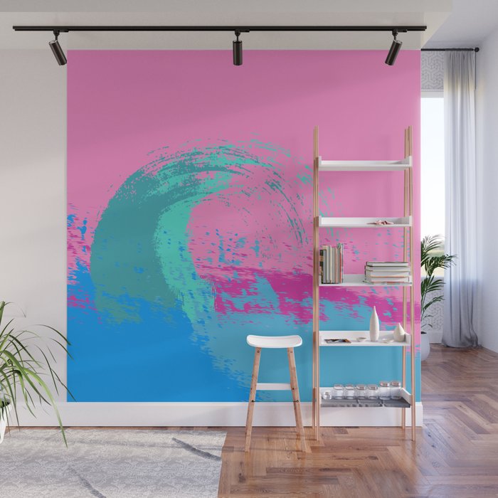 Kiki - Abstract Colorful Wave Art Design Pattern in Turquoise and Pink Wall Mural